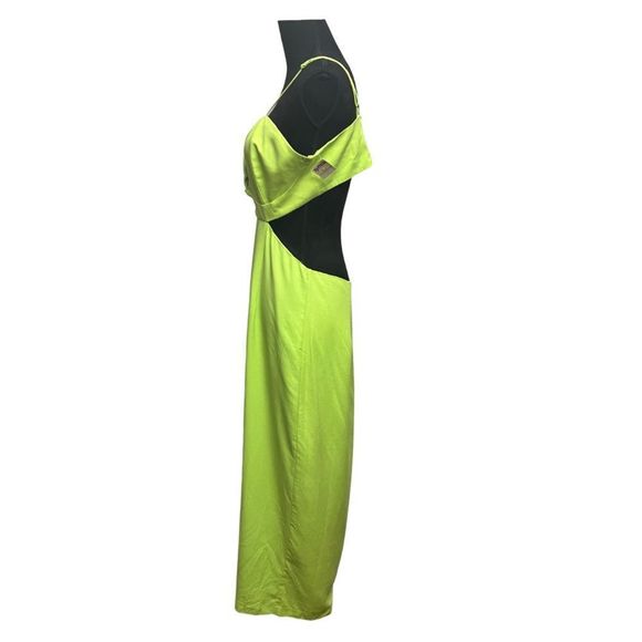 Bardot Cut Out Slit Midi Dress Green - Picture 3 of 8